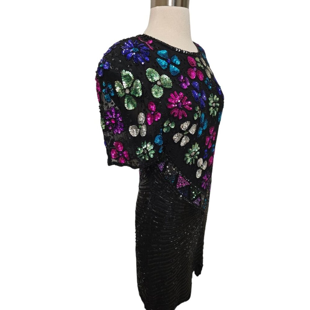 Vintage 90s Fully Sequin Dress Womens Size Medium Black Formal Party Sweelo - Picture 7 of 10